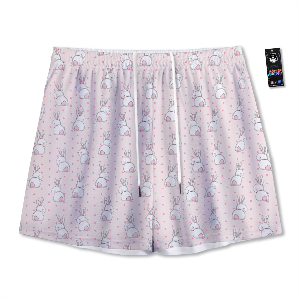 Rabbit Cartoon Print Pattern Mesh Shorts-grizzshop