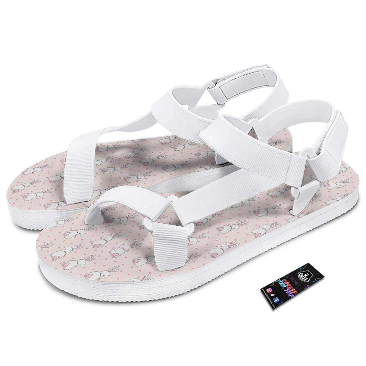 Rabbit Cartoon Print Pattern White Open Toe Sandals-grizzshop