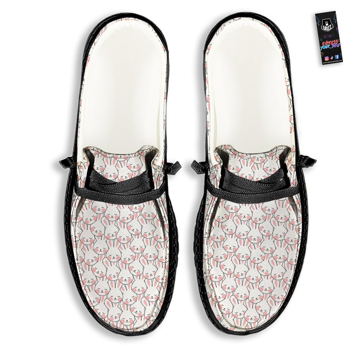 Rabbit Cute Print Pattern Black Loafers-grizzshop