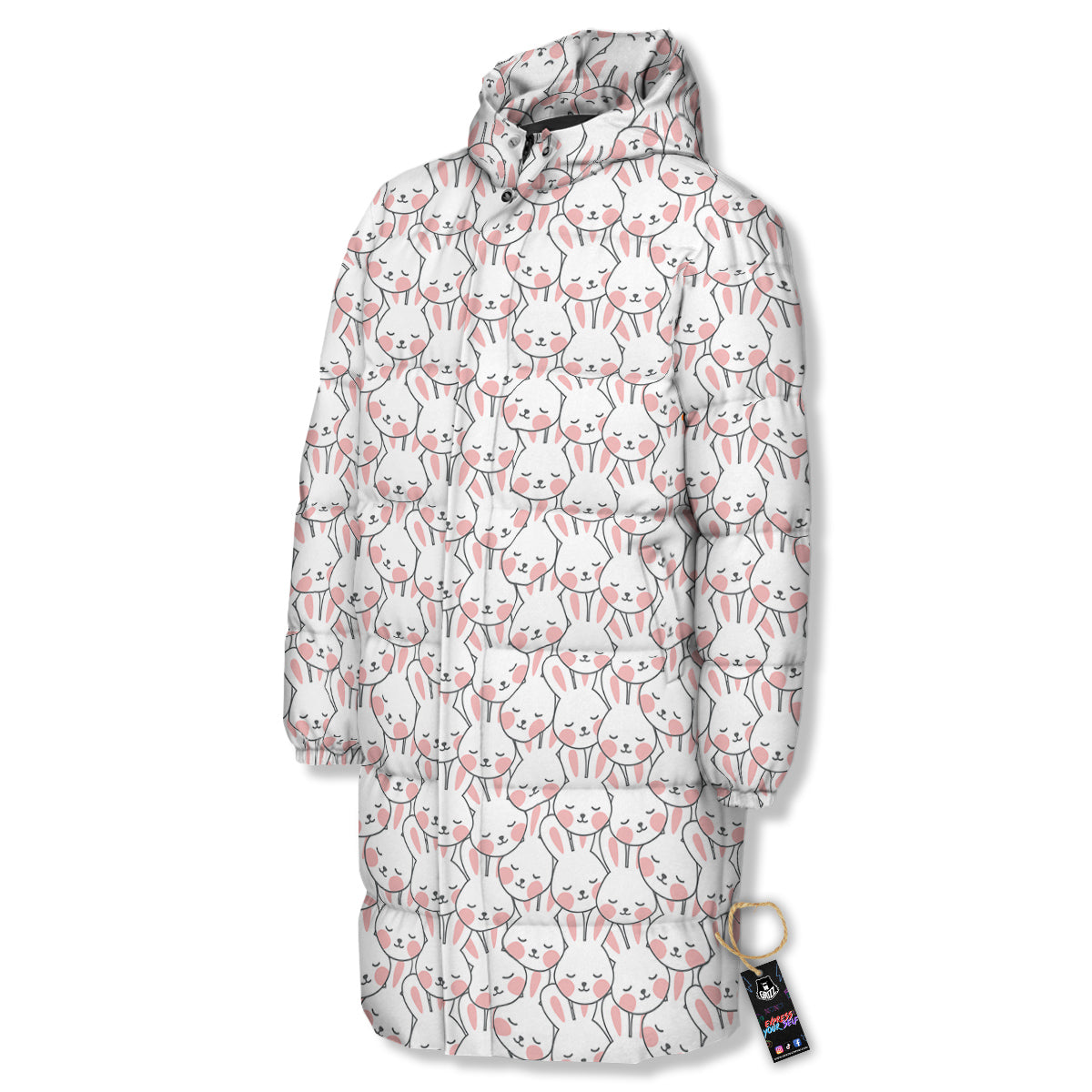 Rabbit Cute Print Pattern Long Down Jacket-grizzshop