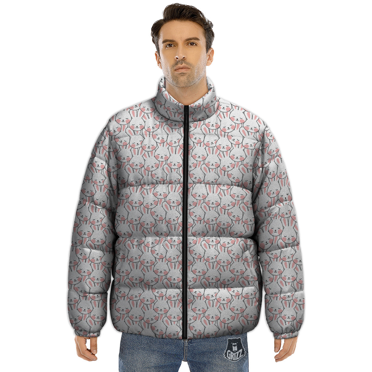 Rabbit Cute Print Pattern Puffer Jacket-grizzshop