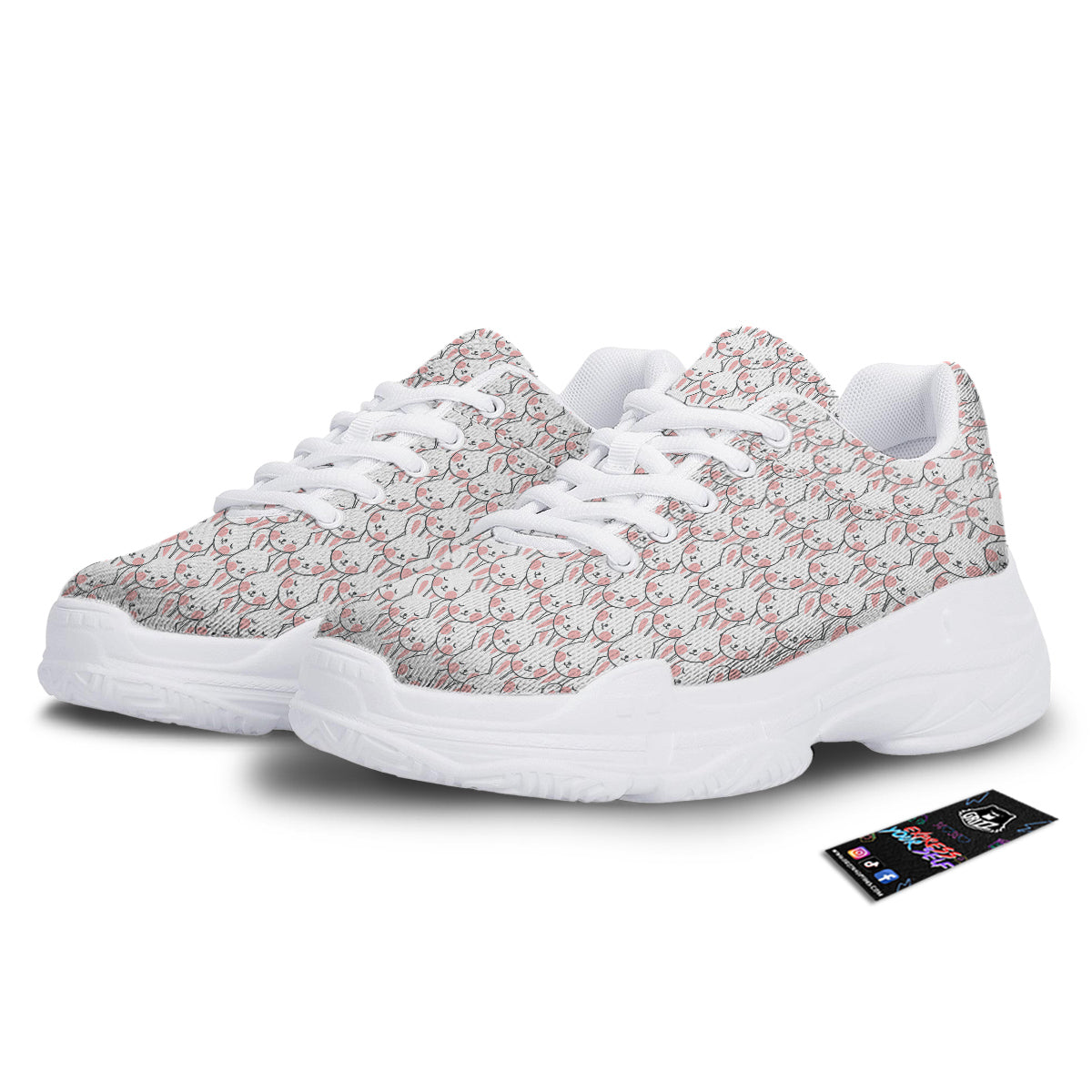 Rabbit Cute Print Pattern White Chunky Shoes-grizzshop