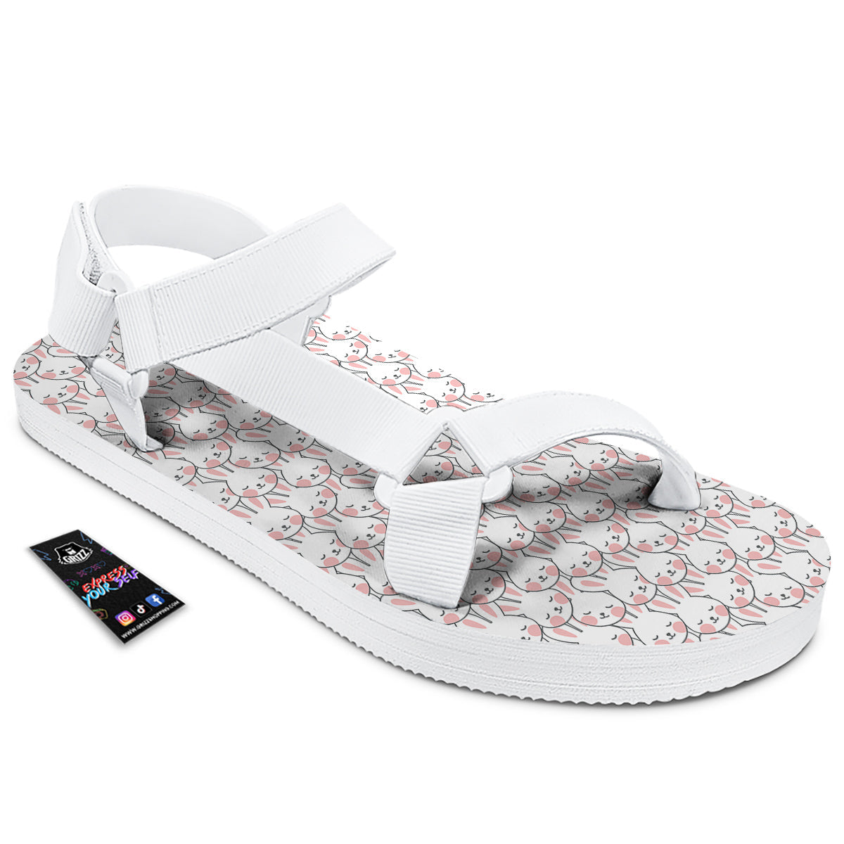Rabbit Cute Print Pattern White Open Toe Sandals-grizzshop