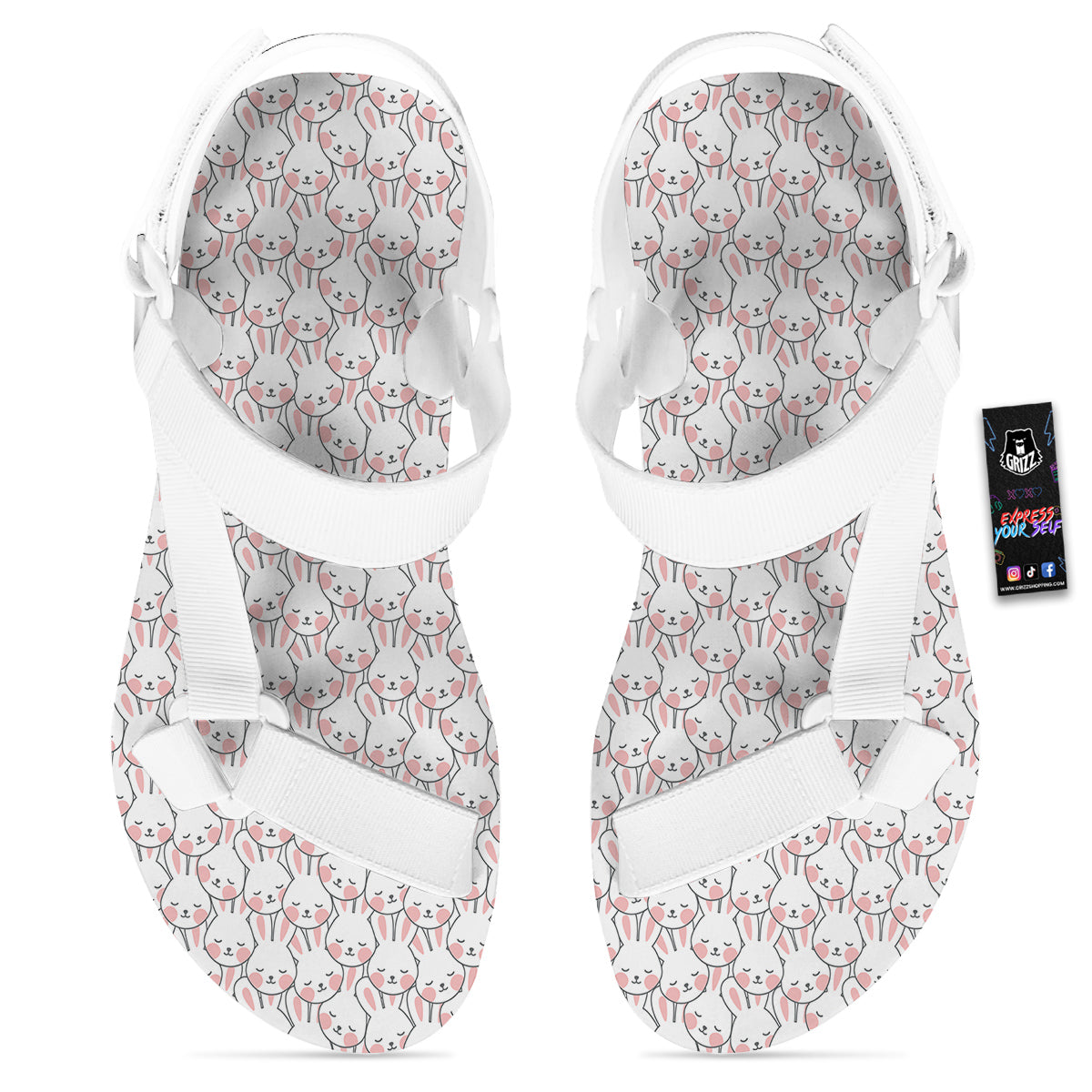 Rabbit Cute Print Pattern White Open Toe Sandals-grizzshop