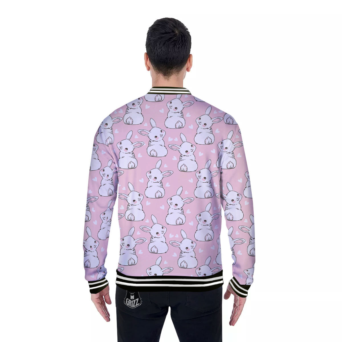 Rabbit Pink Print Pattern Baseball Jacket-grizzshop