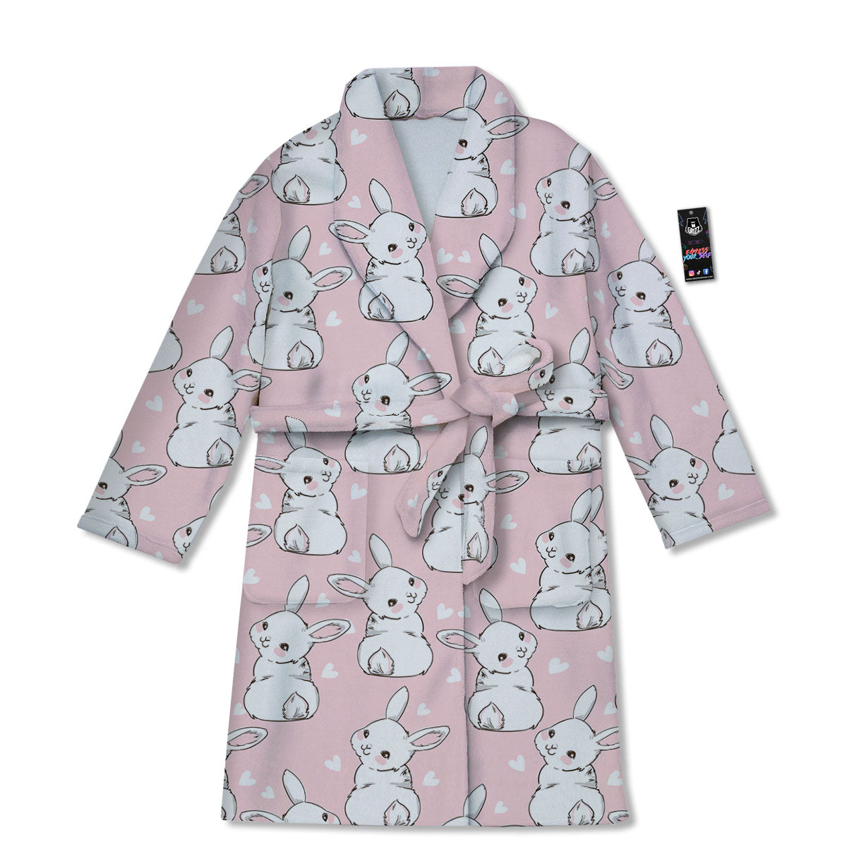 Rabbit Pink Print Pattern Bathrobe-grizzshop