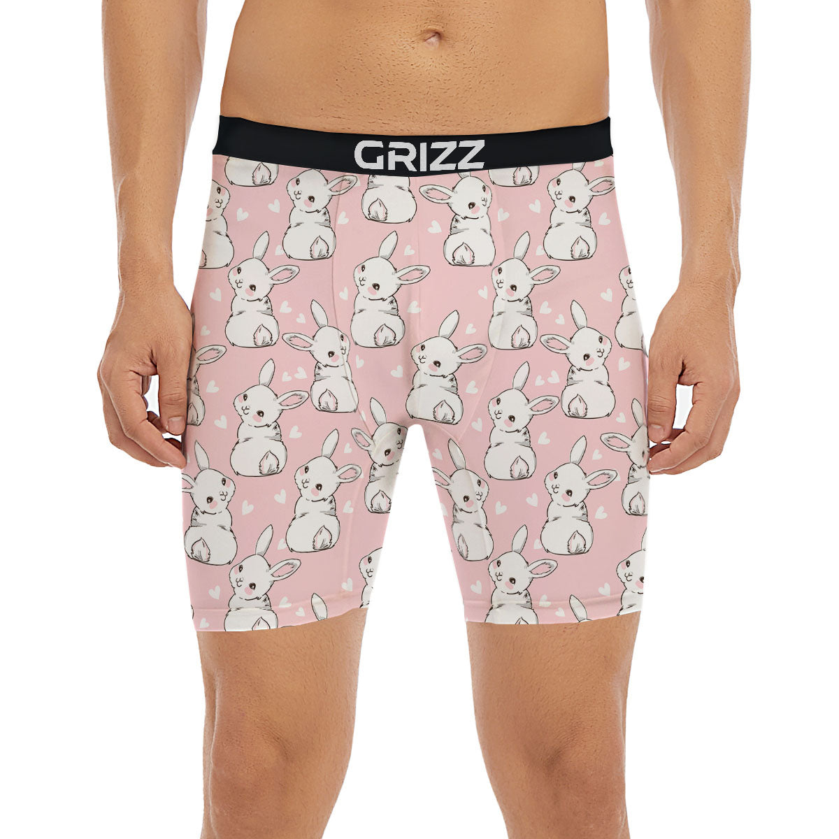 Rabbit Pink Print Pattern Boxer Briefs-grizzshop