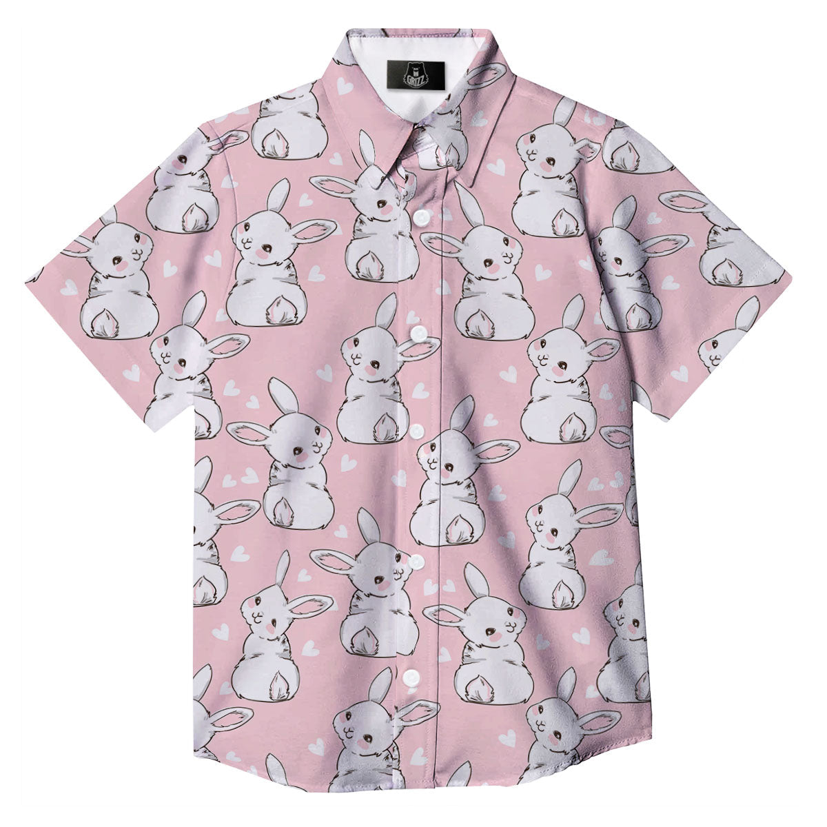Rabbit Pink Print Pattern Button Up Shirt-grizzshop