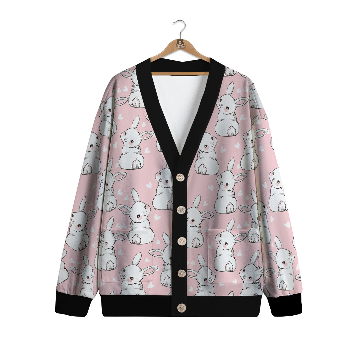 Rabbit Pink Print Pattern Cardigan-grizzshop