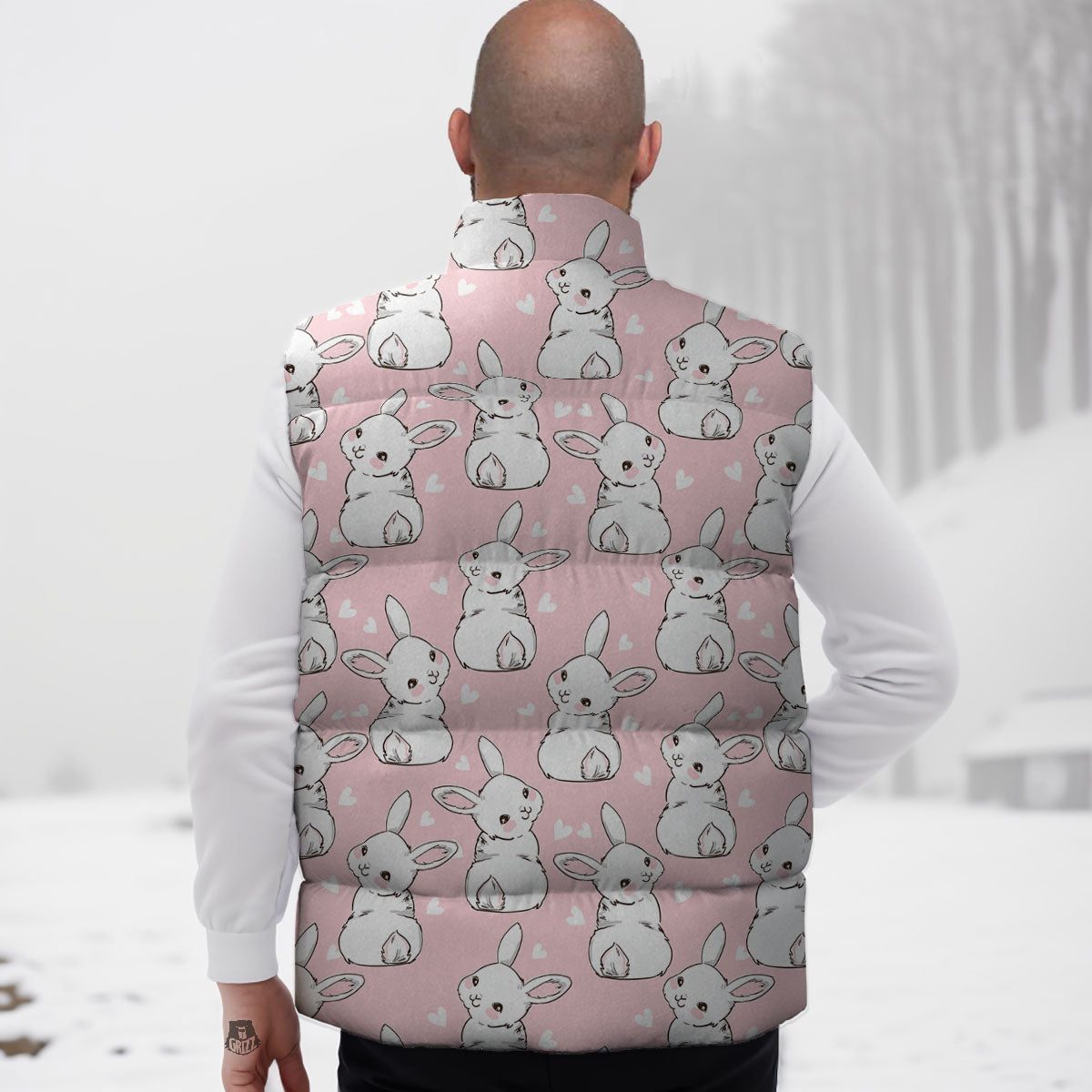 Rabbit Pink Print Pattern Down Vest-grizzshop