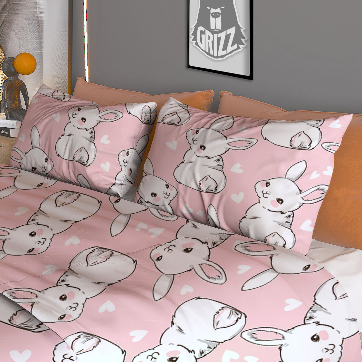 Rabbit Pink Print Pattern Duvet Cover Bedding Set-grizzshop