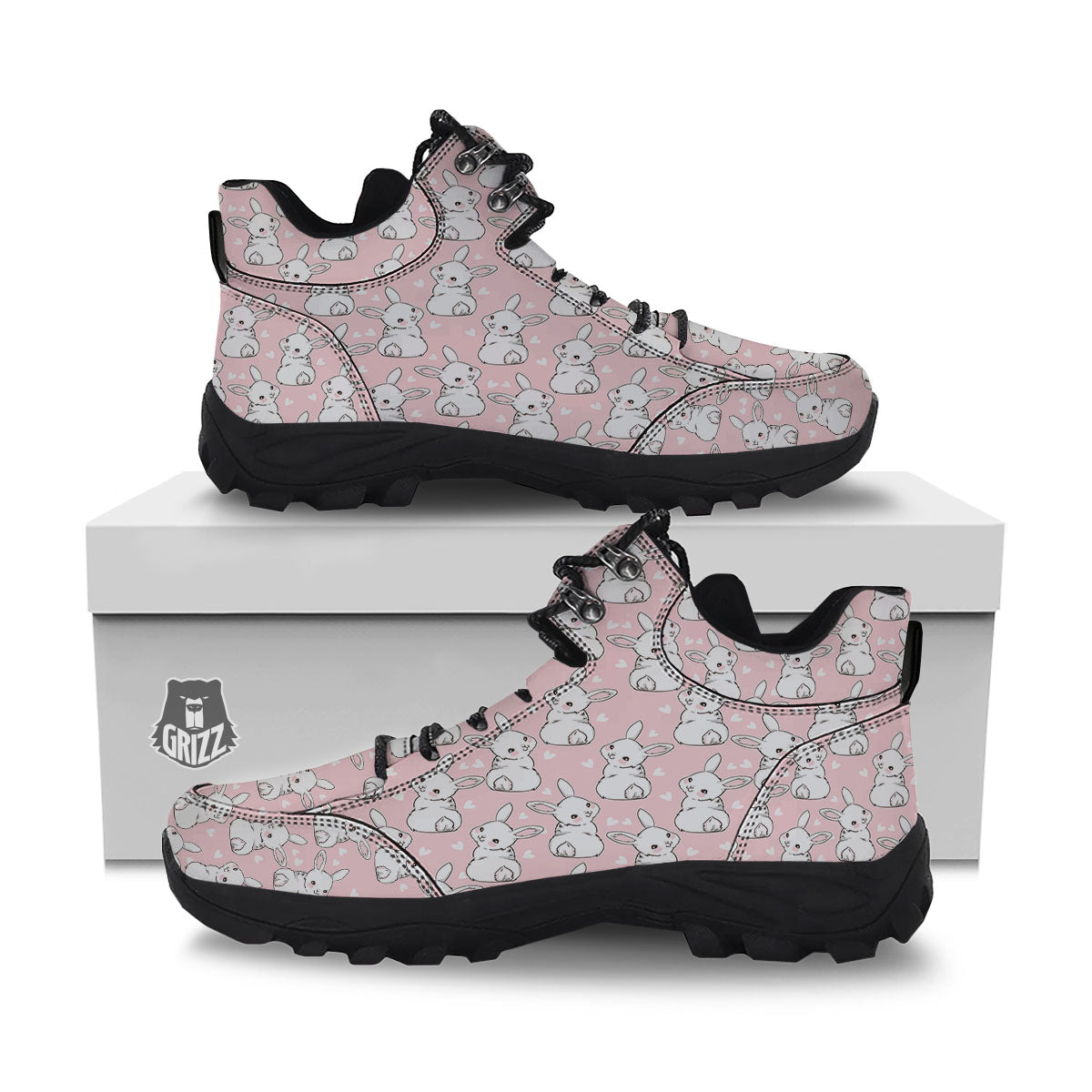Rabbit Pink Print Pattern Hiking Shoes-grizzshop