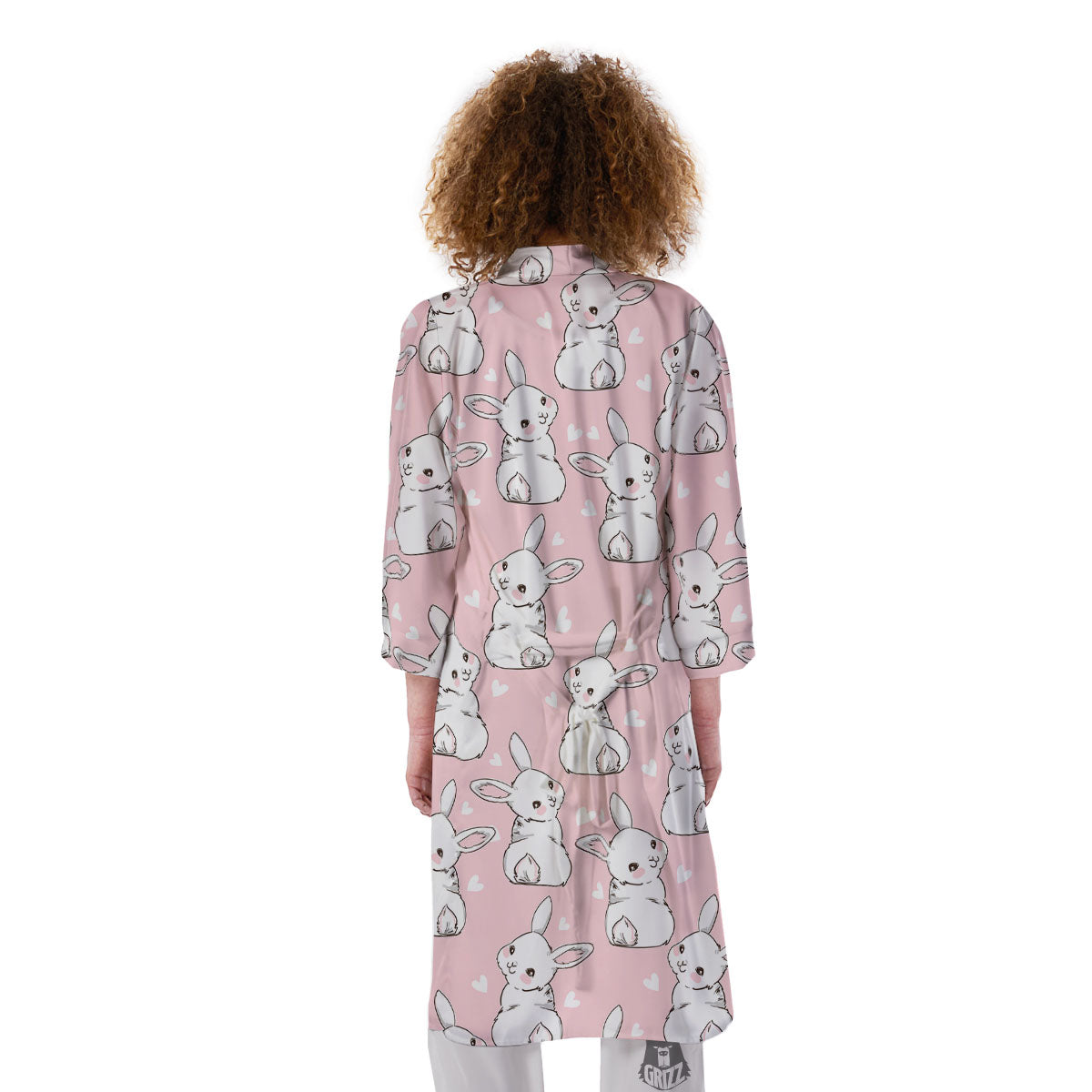 Rabbit Pink Print Pattern Kimono-grizzshop