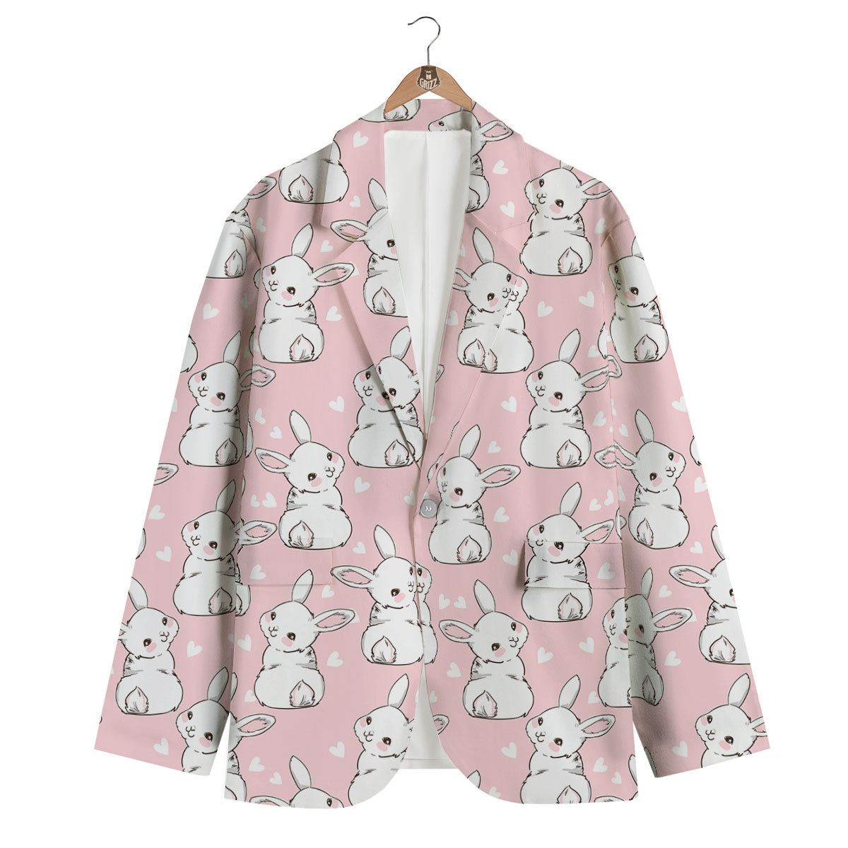 Rabbit Pink Print Pattern Men's Blazer-grizzshop