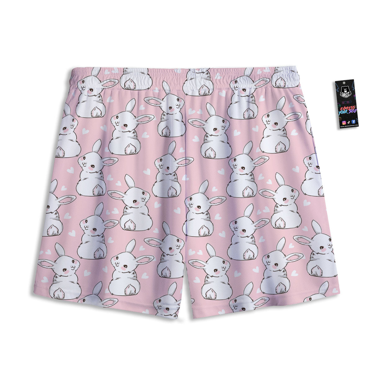Rabbit Pink Print Pattern Mesh Shorts-grizzshop