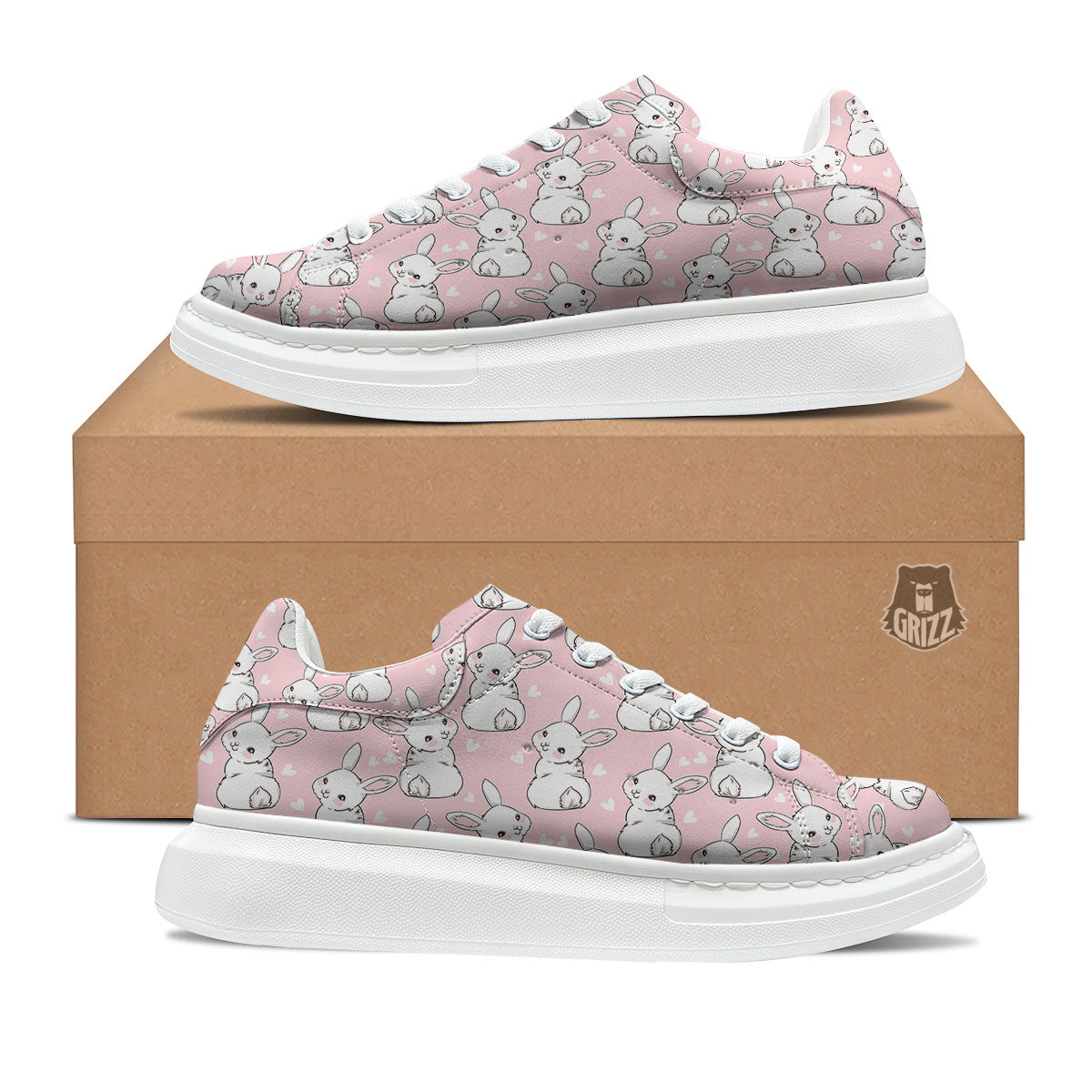 Rabbit Pink Print Pattern Platform Shoes-grizzshop
