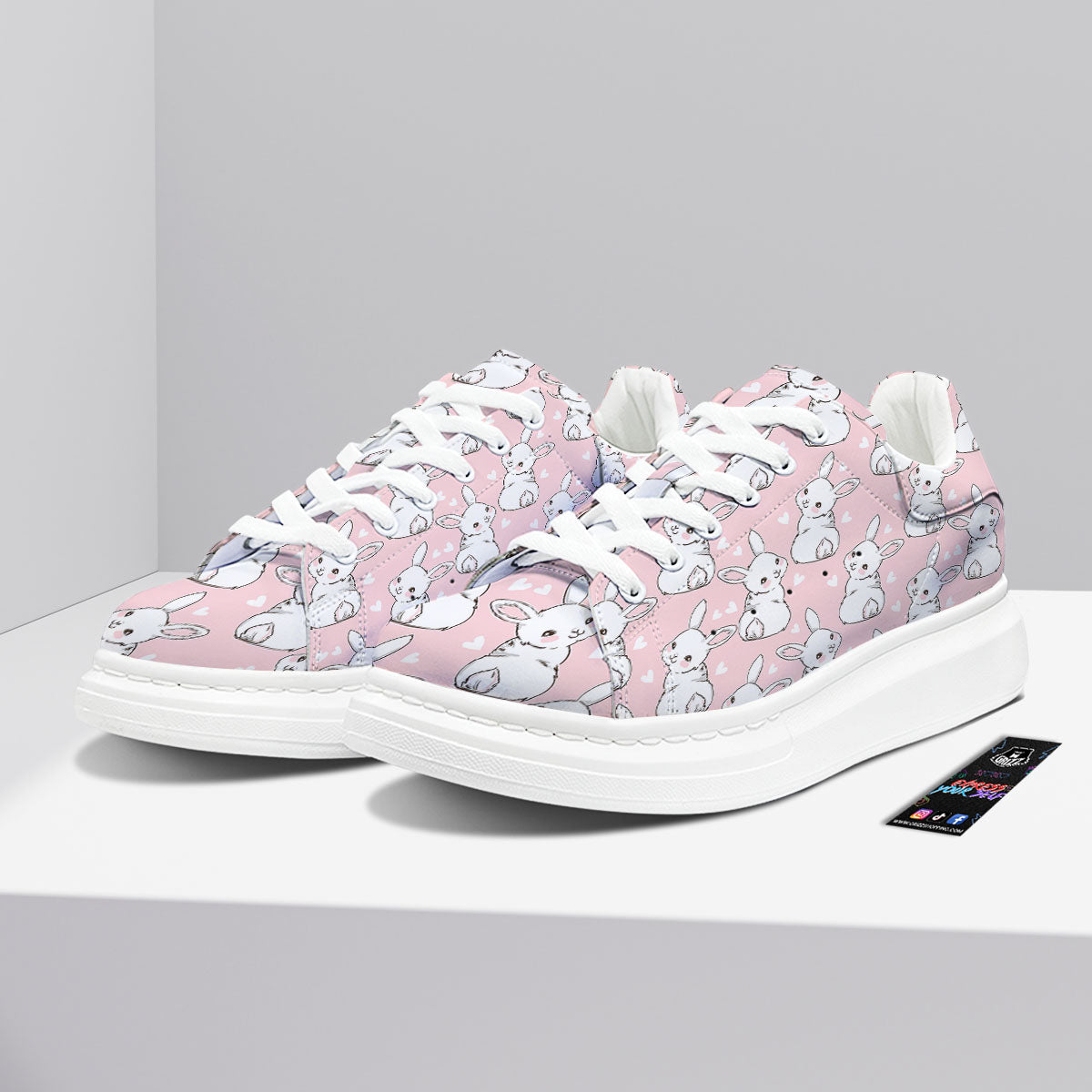 Rabbit Pink Print Pattern Platform Shoes-grizzshop