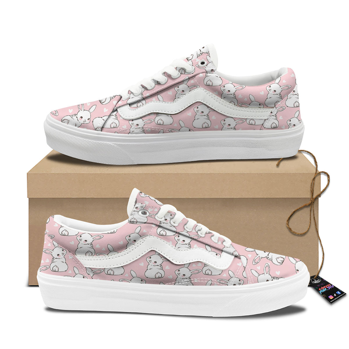 Rabbit Pink Print Pattern Skate Shoes-grizzshop