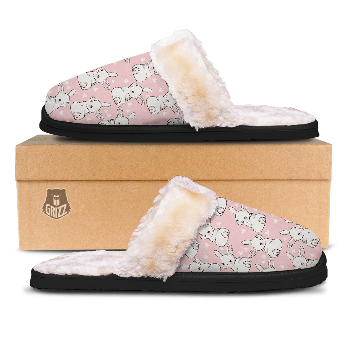 Rabbit Pink Print Pattern Slippers-grizzshop