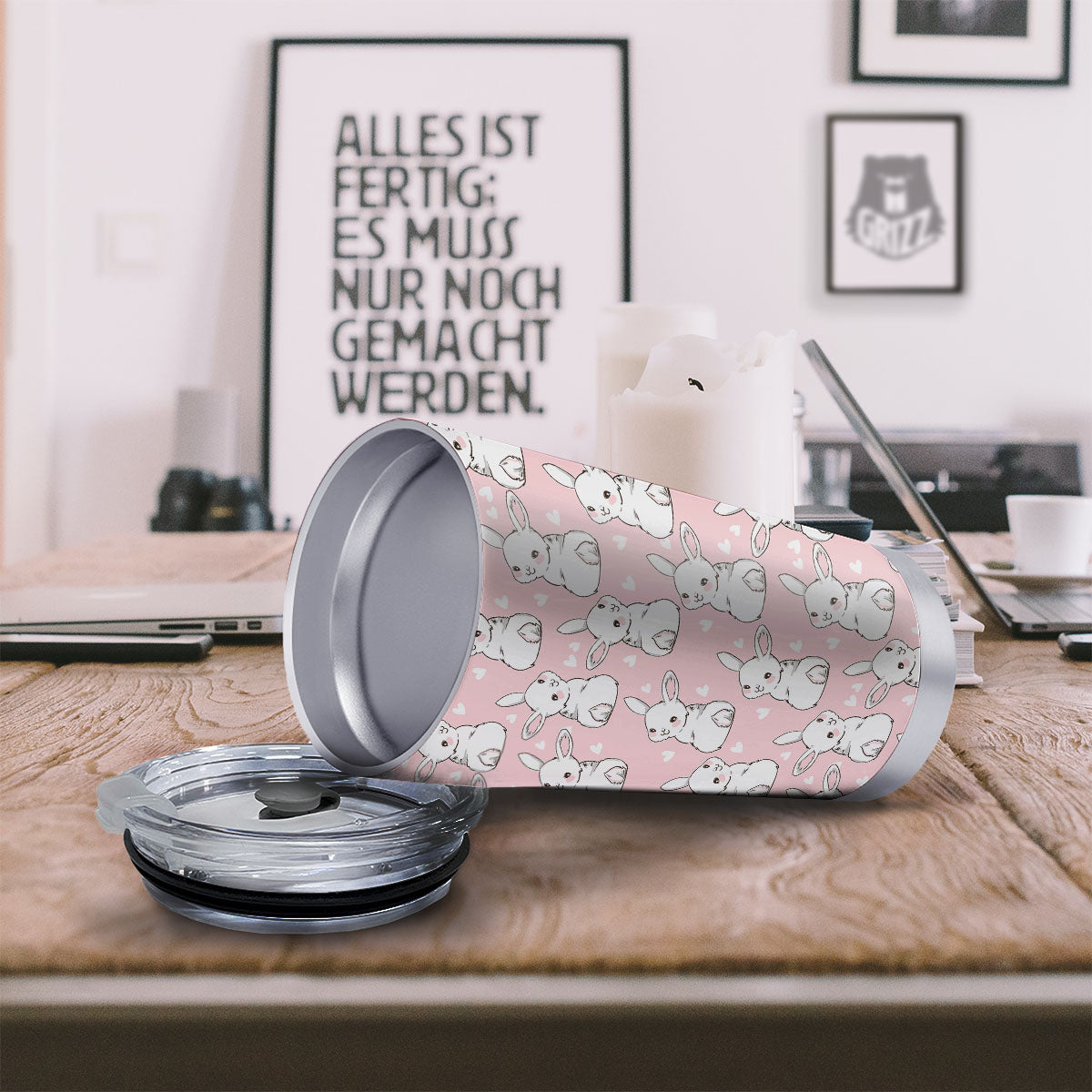 Rabbit Pink Print Pattern Tumbler-grizzshop