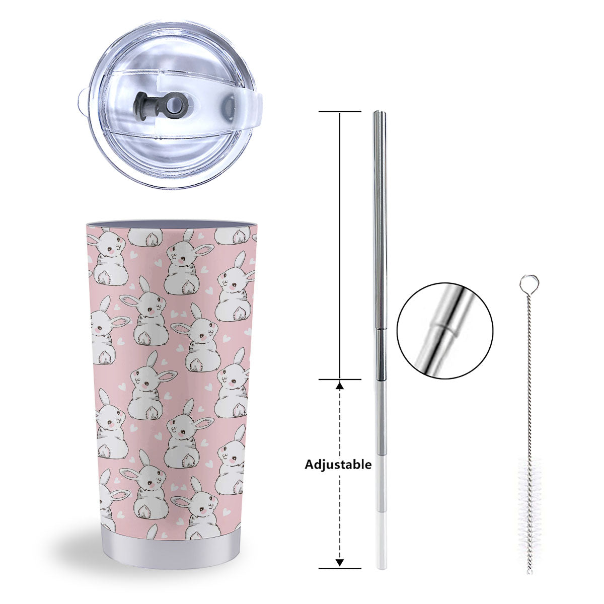 Rabbit Pink Print Pattern Tumbler-grizzshop