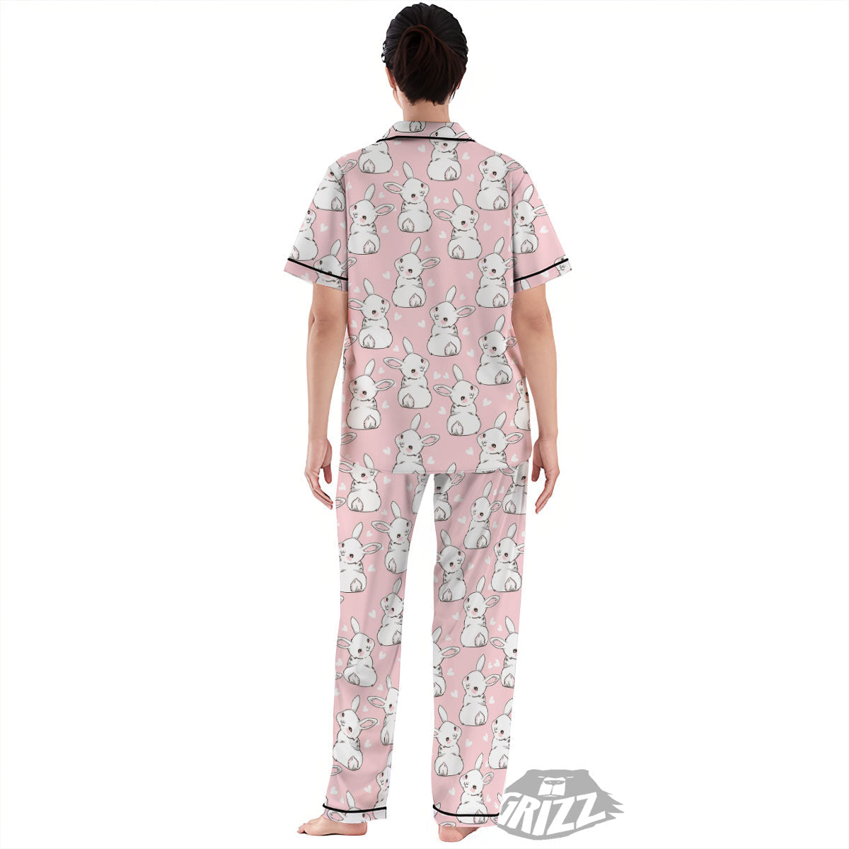 Rabbit Pink Print Pattern Women's Pajamas Set-grizzshop