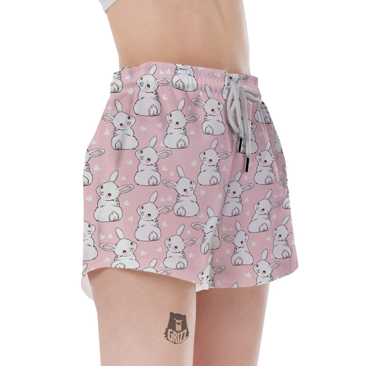 Rabbit Pink Print Pattern Women's Shorts-grizzshop