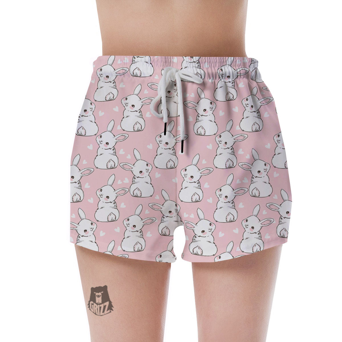 Rabbit Pink Print Pattern Women's Shorts-grizzshop