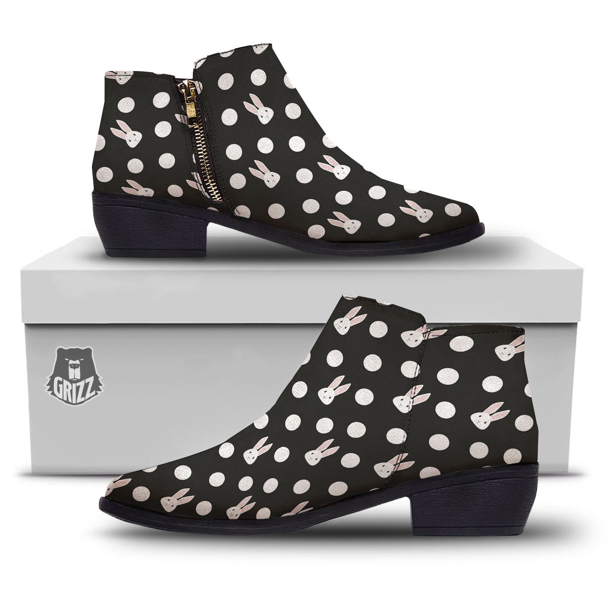 Rabbit Polka Dot Print Pattern Ankle Boots-grizzshop