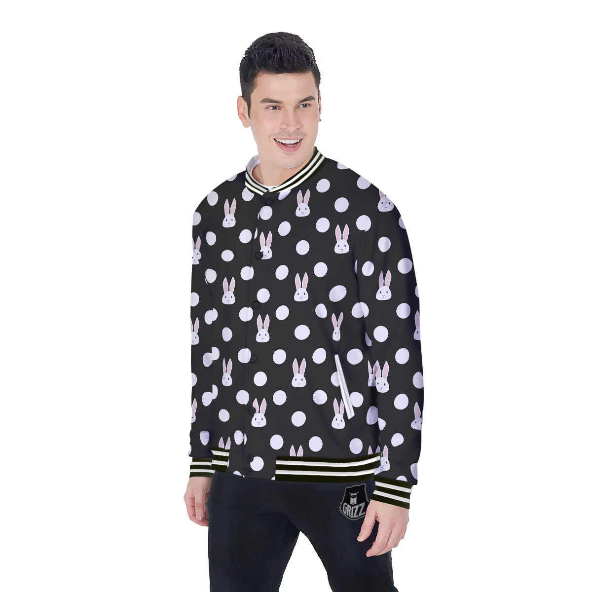 Rabbit Polka Dot Print Pattern Baseball Jacket-grizzshop