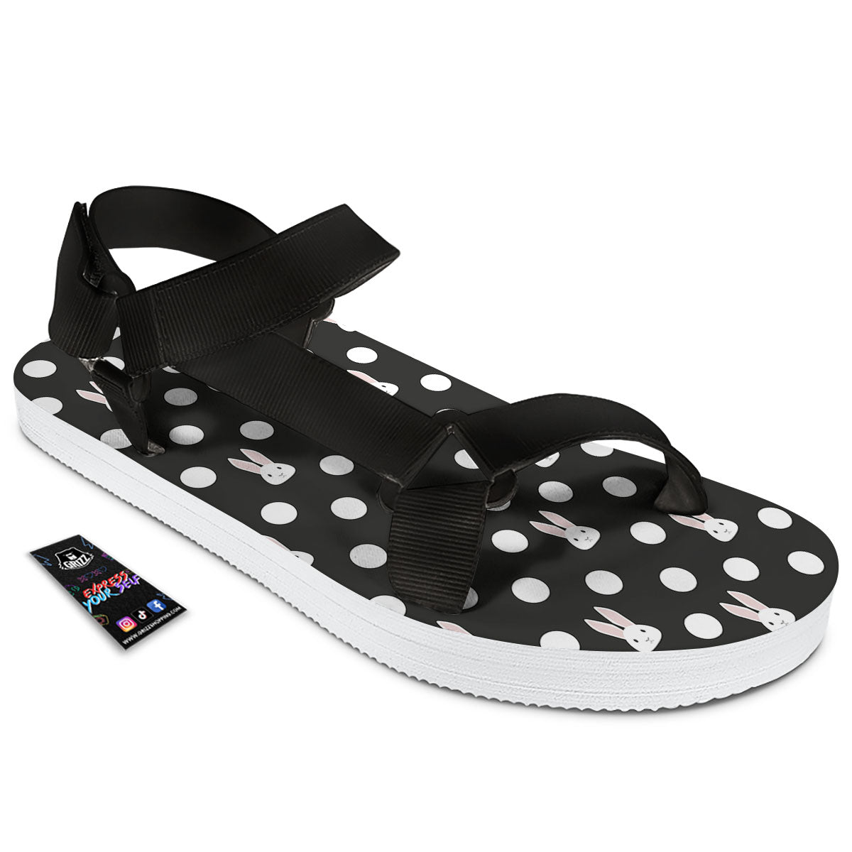 Rabbit Polka Dot Print Pattern Black Open Toe Sandals-grizzshop