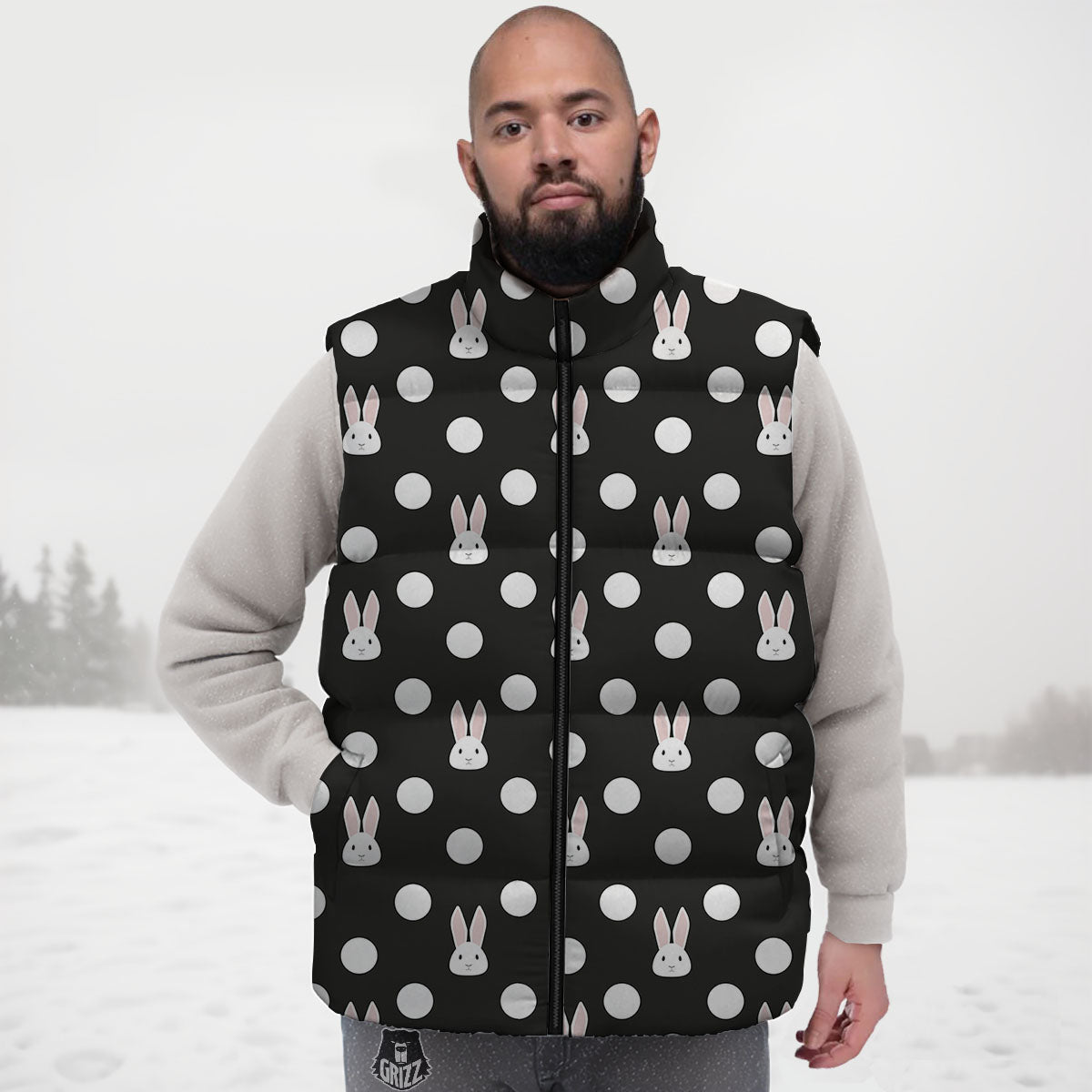 Rabbit Polka Dot Print Pattern Down Vest