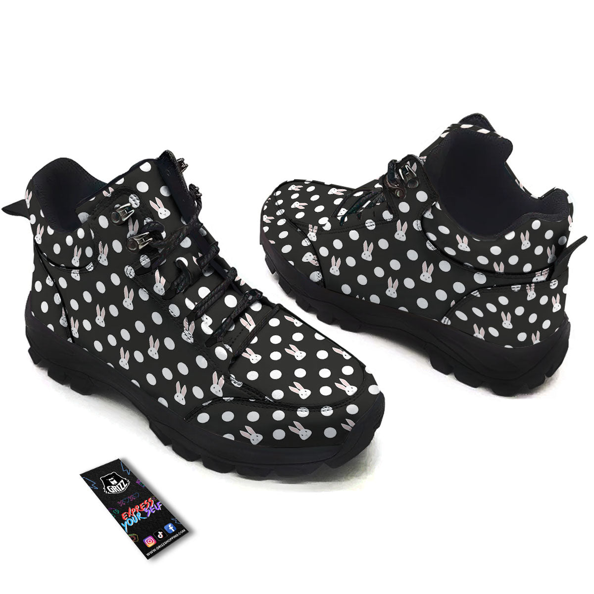 Rabbit Polka Dot Print Pattern Hiking Shoes-grizzshop