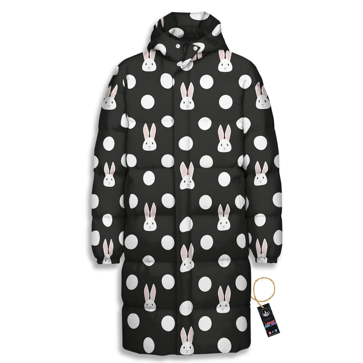 Rabbit Polka Dot Print Pattern Long Down Jacket-grizzshop