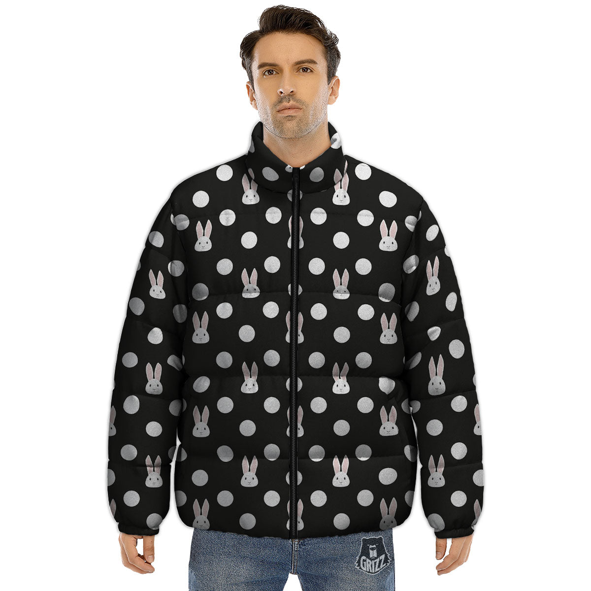 Rabbit Polka Dot Print Pattern Puffer Jacket-grizzshop