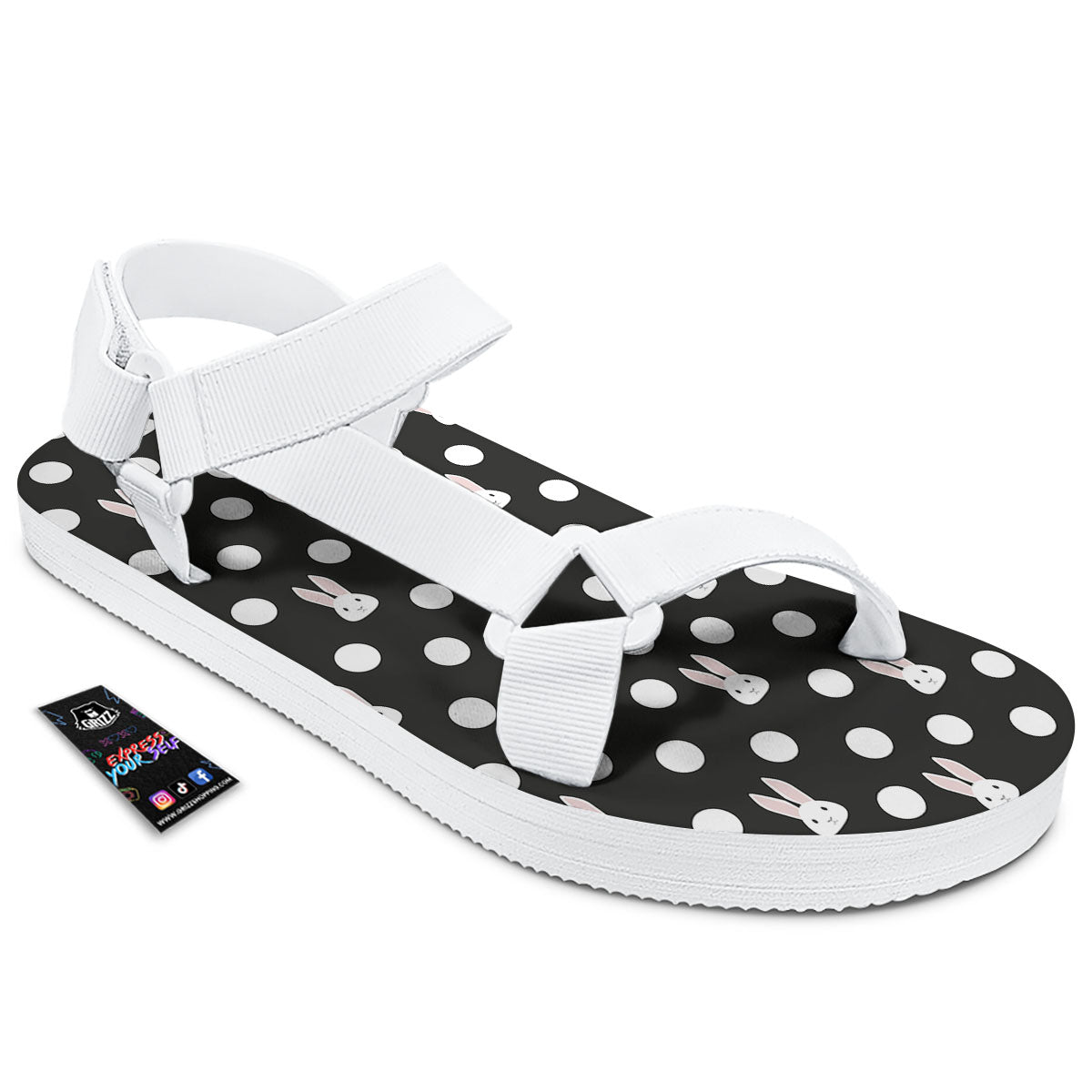 Rabbit Polka Dot Print Pattern White Open Toe Sandals-grizzshop