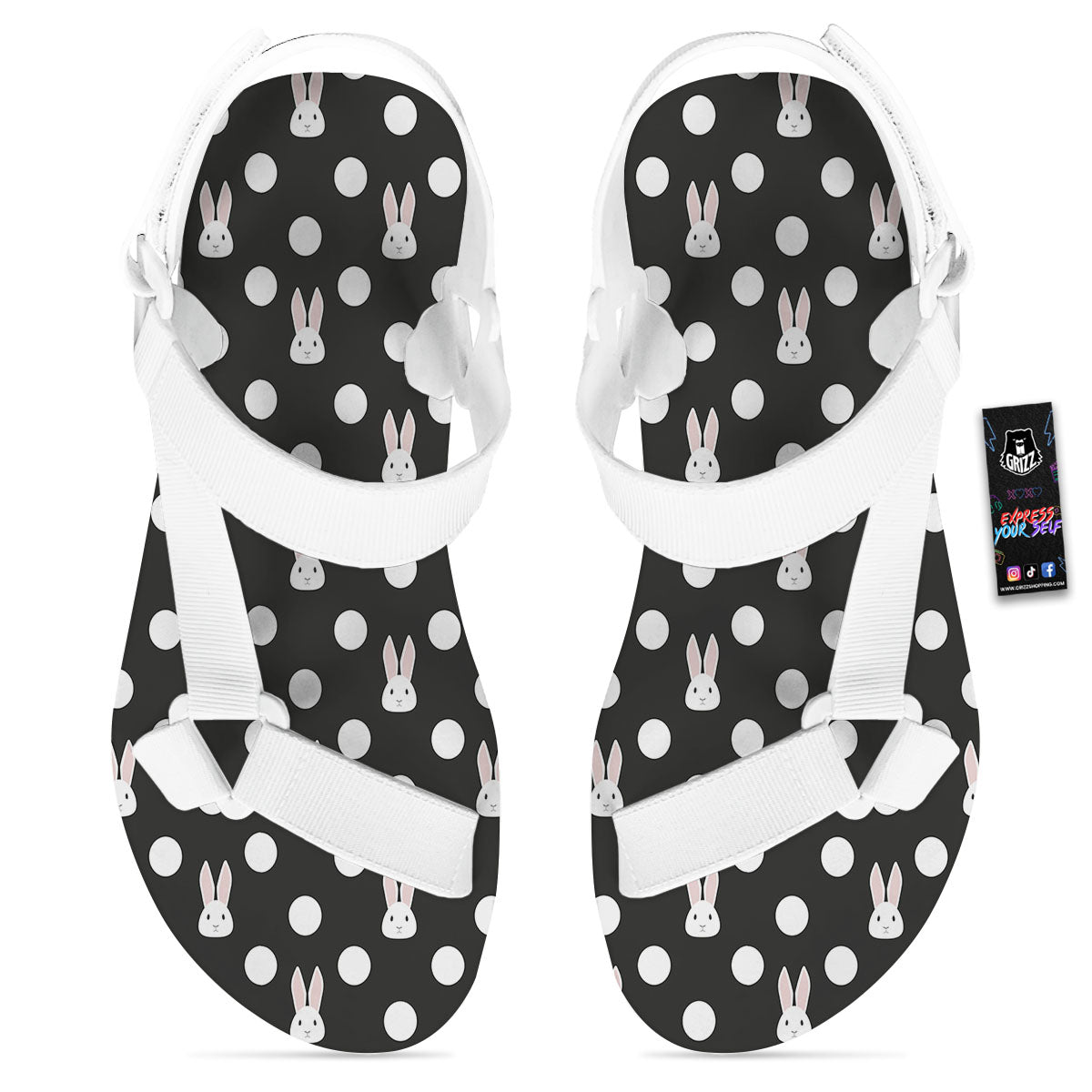Rabbit Polka Dot Print Pattern White Open Toe Sandals-grizzshop