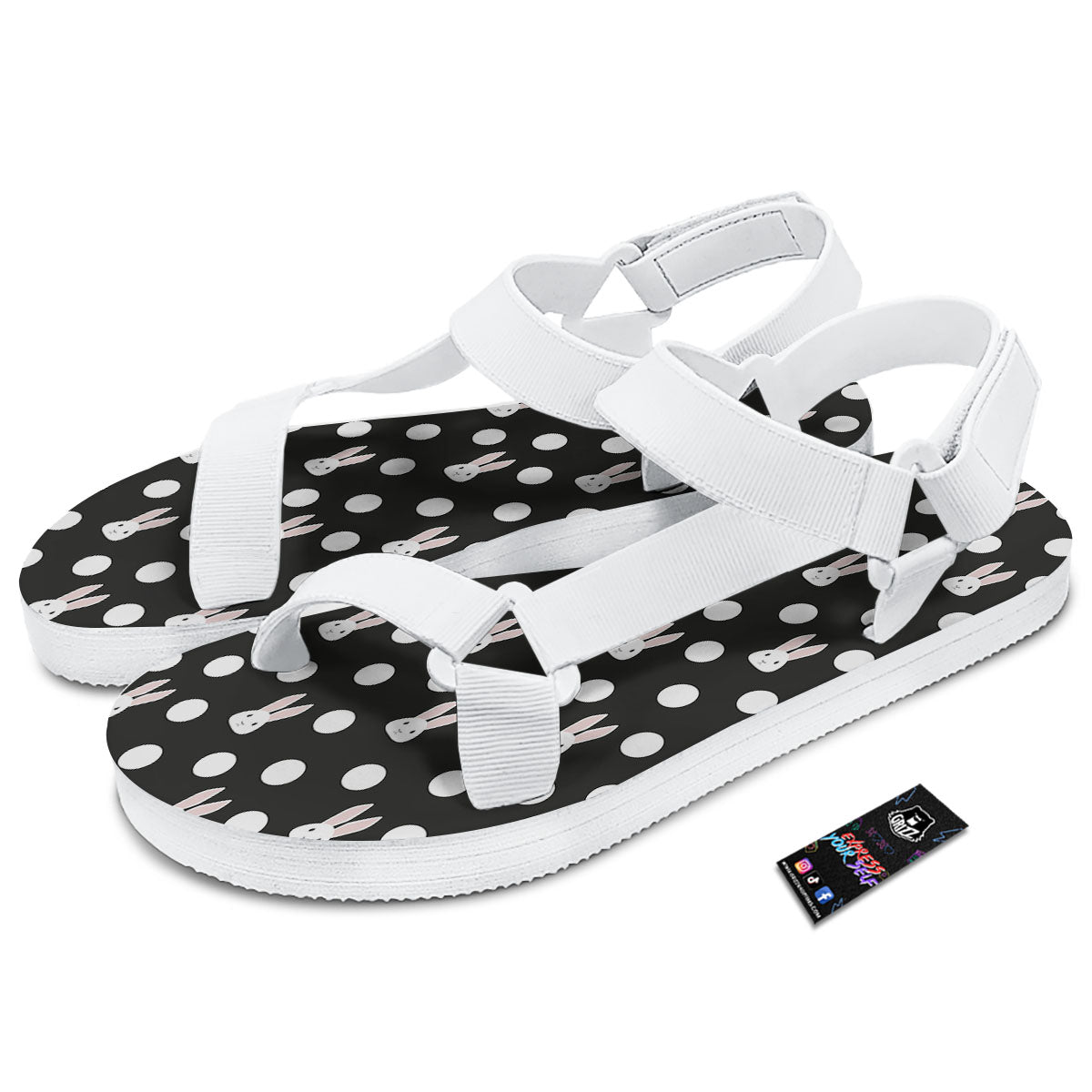 Rabbit Polka Dot Print Pattern White Open Toe Sandals-grizzshop