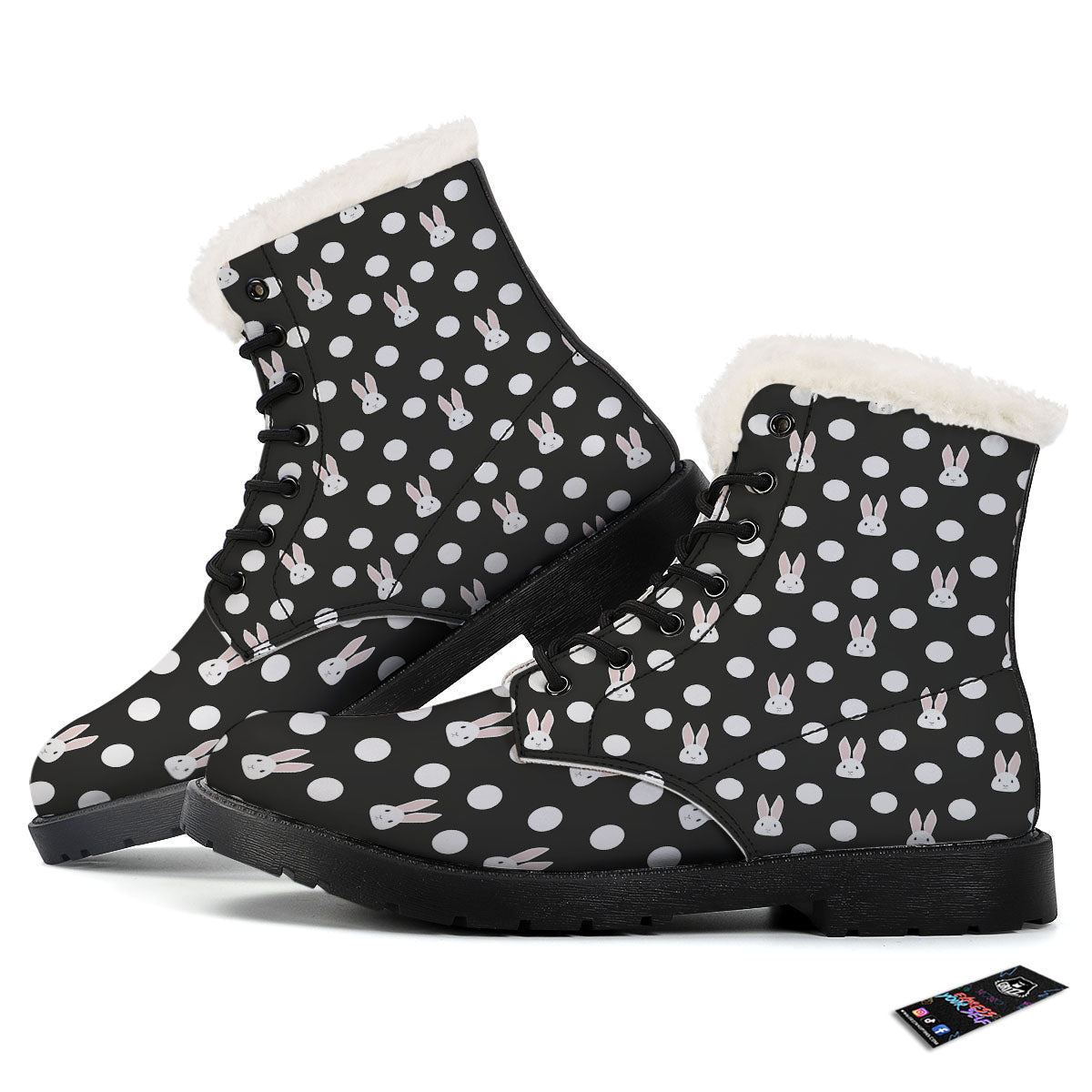 Rabbit Polka Dot Print Pattern Winter Boots-grizzshop