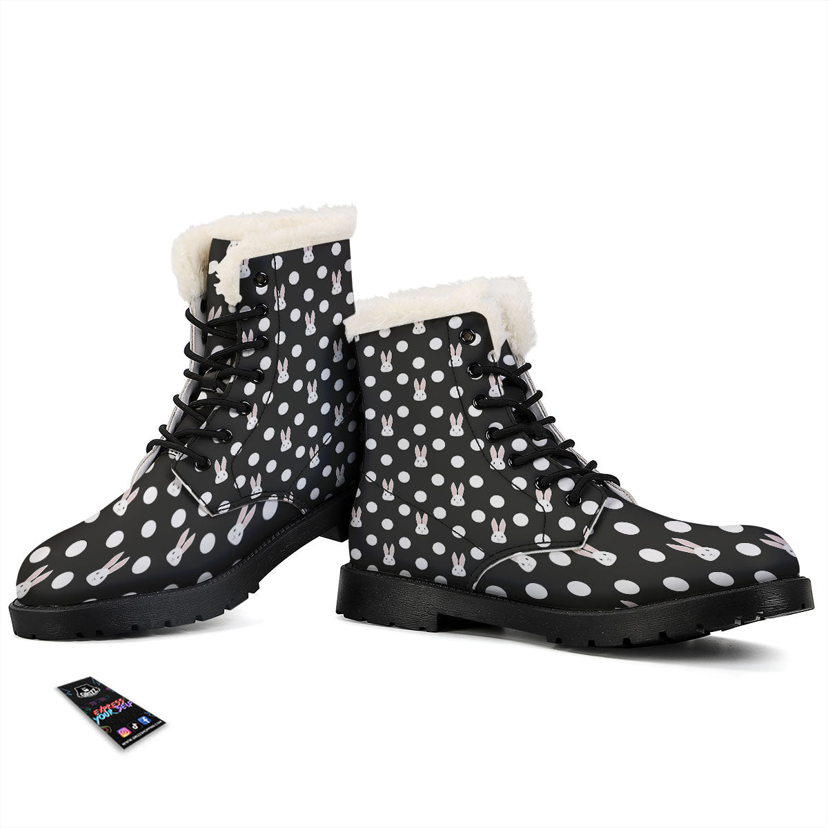 Rabbit Polka Dot Print Pattern Winter Boots-grizzshop