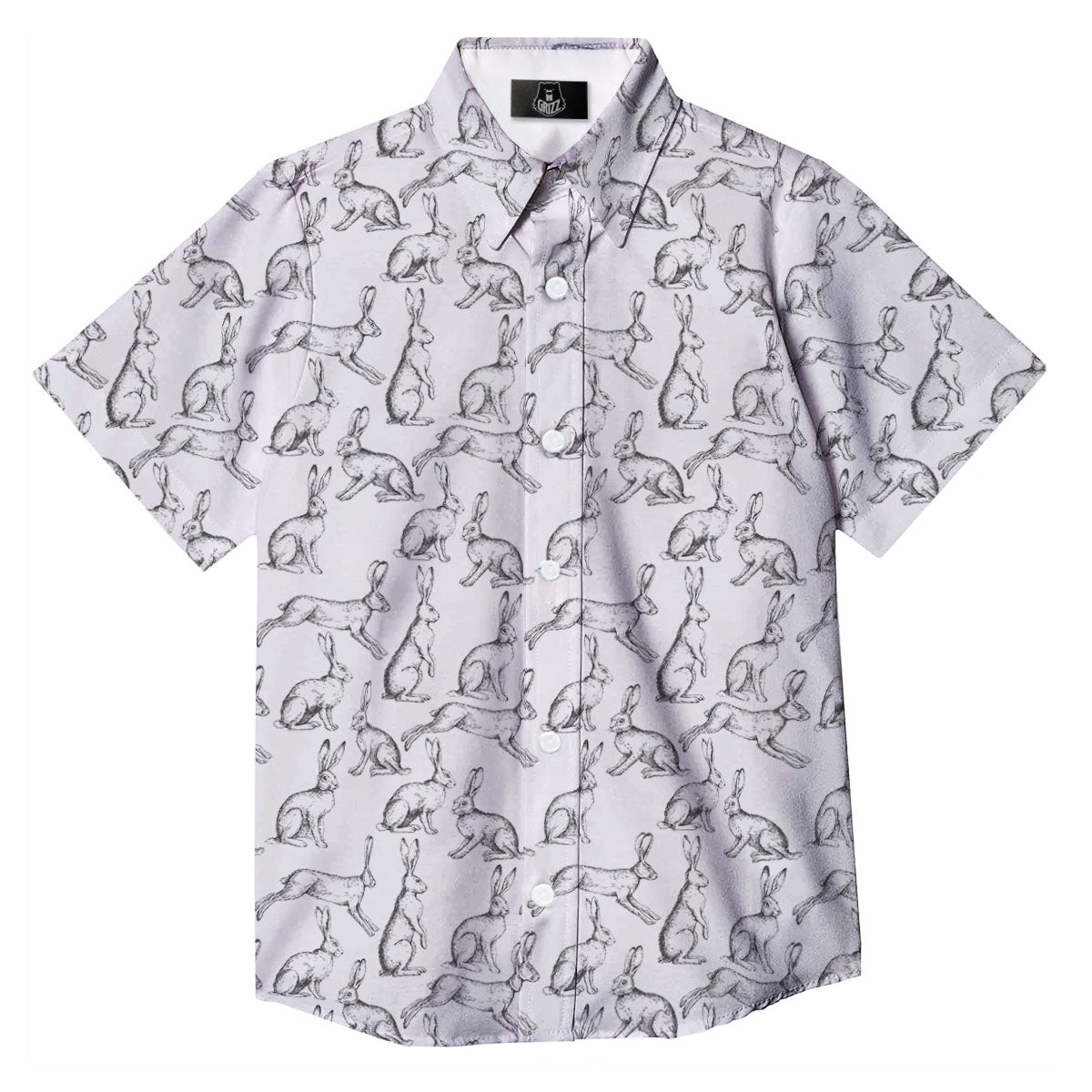 Rabbit White And Black Print Pattern Button Up Shirt-grizzshop