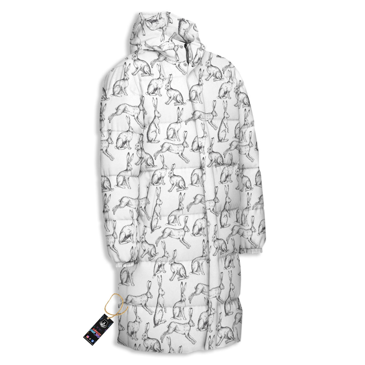 Rabbit White And Black Print Pattern Long Down Jacket-grizzshop