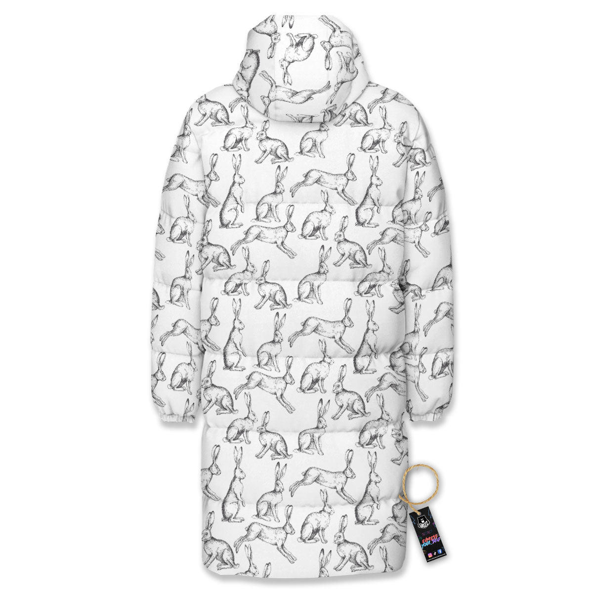 Rabbit White And Black Print Pattern Long Down Jacket-grizzshop