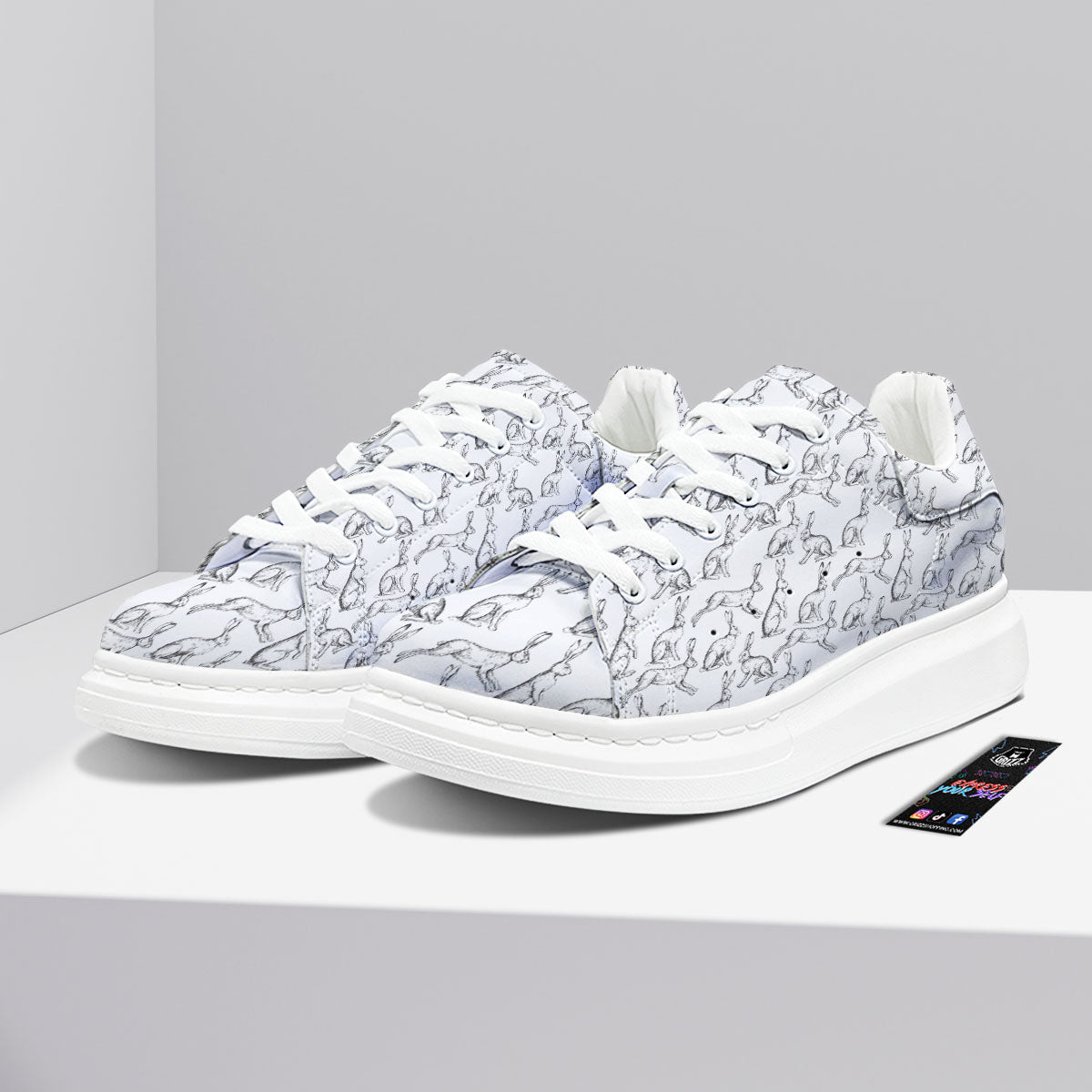 Rabbit White And Black Print Pattern Platform Shoes-grizzshop
