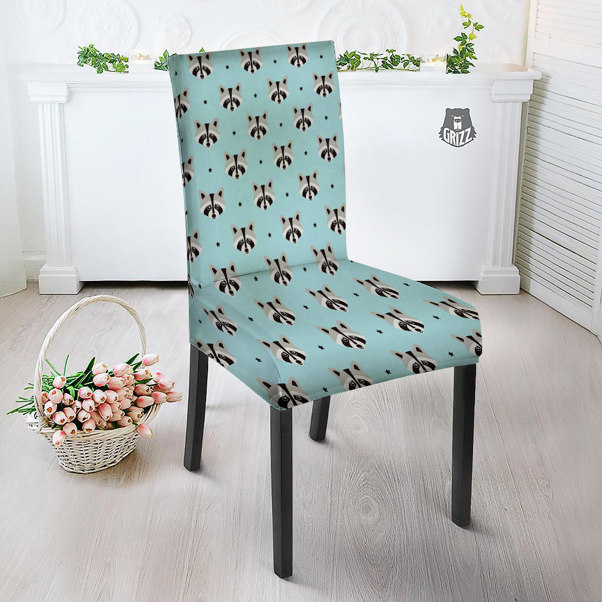 Raccoon Cartoon Print Pattern Dining Chair Slipcover-grizzshop