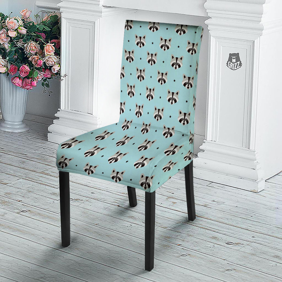 Raccoon Cartoon Print Pattern Dining Chair Slipcover-grizzshop