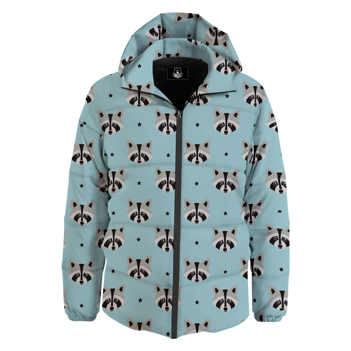 Raccoon Cartoon Print Pattern Down Jacket-grizzshop