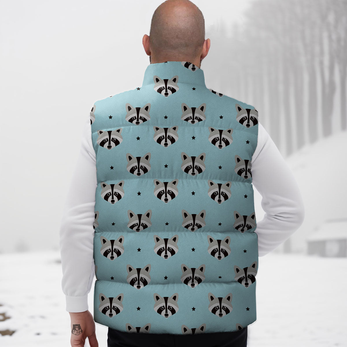 Raccoon Cartoon Print Pattern Down Vest