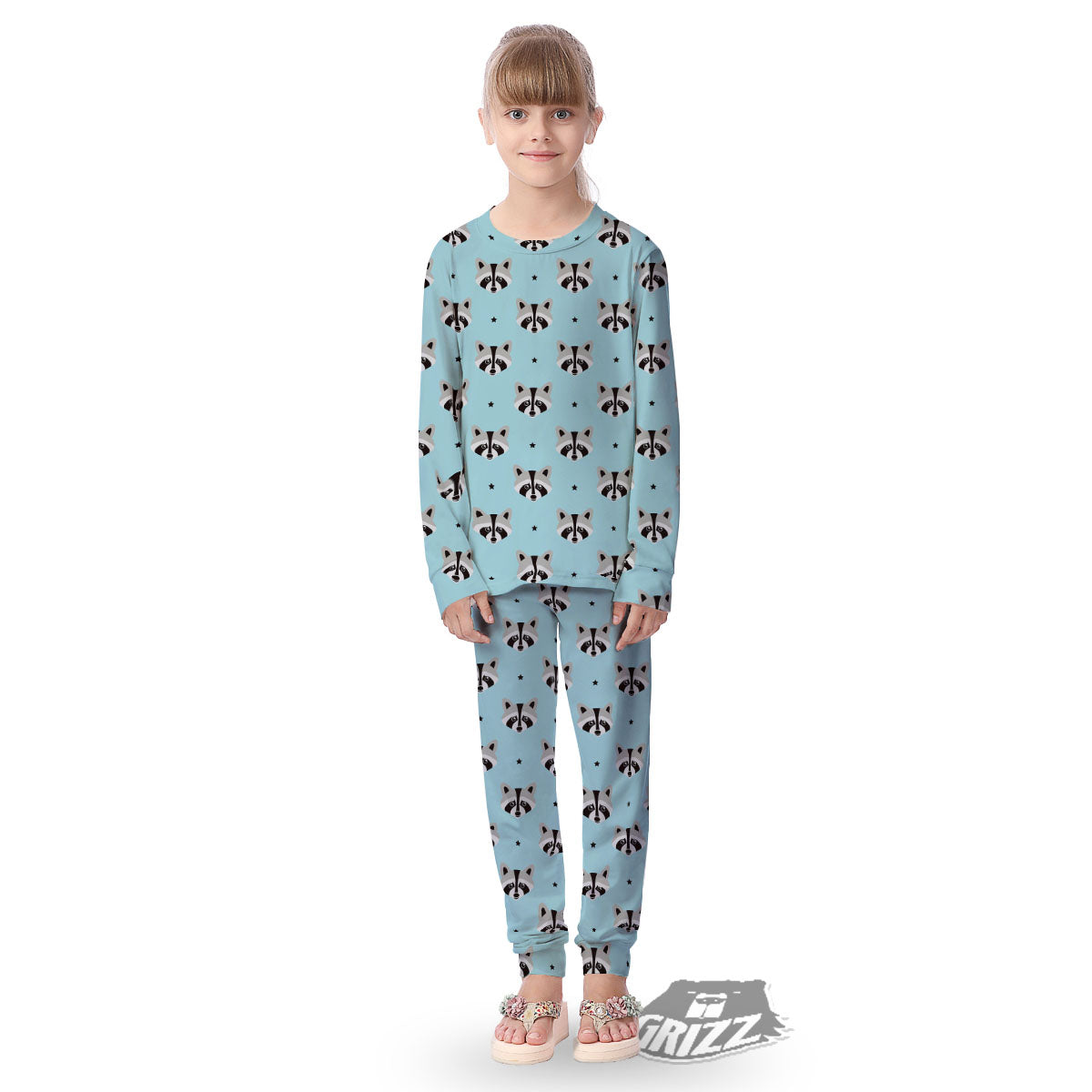 Raccoon Cartoon Print Pattern Kid's Pajamas-grizzshop