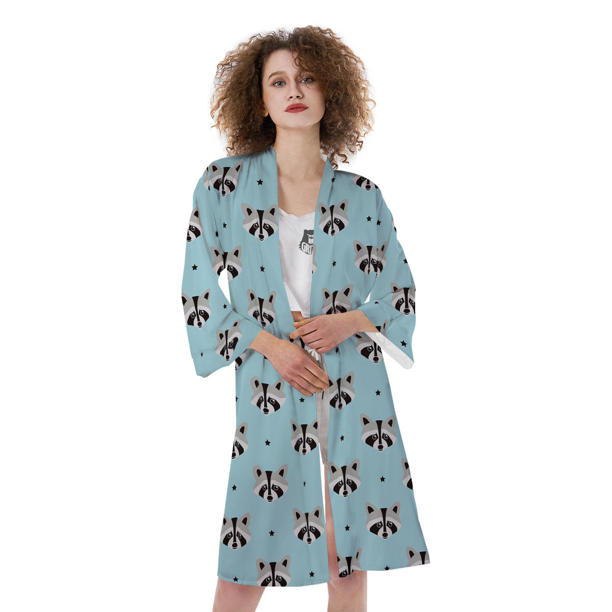 Raccoon Cartoon Print Pattern Kimono-grizzshop